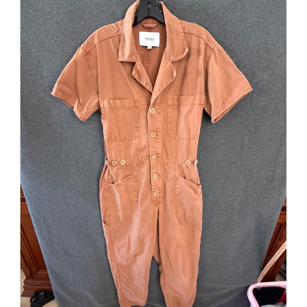 Pistola Jumpsuit Women Medium Terracotta Orange Short Sleeve Utility Boiler Suit